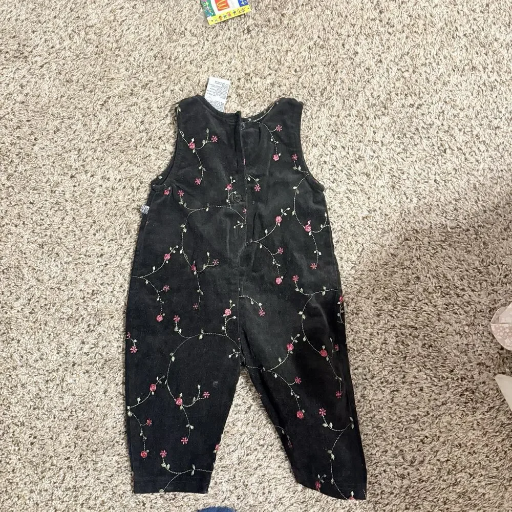 Vintage 1980s McKid Black Jumpsuit With Floral Embroidered New With Tags 12M